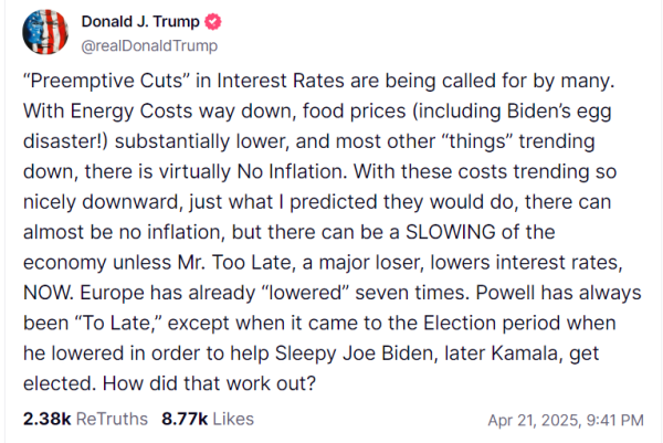 倍悦网 特朗普警告：如果鲍威尔不立即降息，美国经济可能会放缓